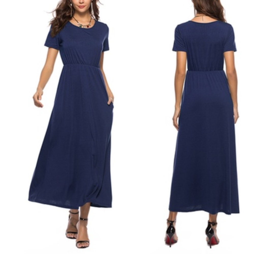 Women’s Short-Sleeve Solid Maxi Dress S - Picture 1 of 4